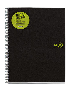 Miquelrius A5 Medium Recycled Wirebound Notebook, 4-Subject College Ruled,  Black (6 x 8)